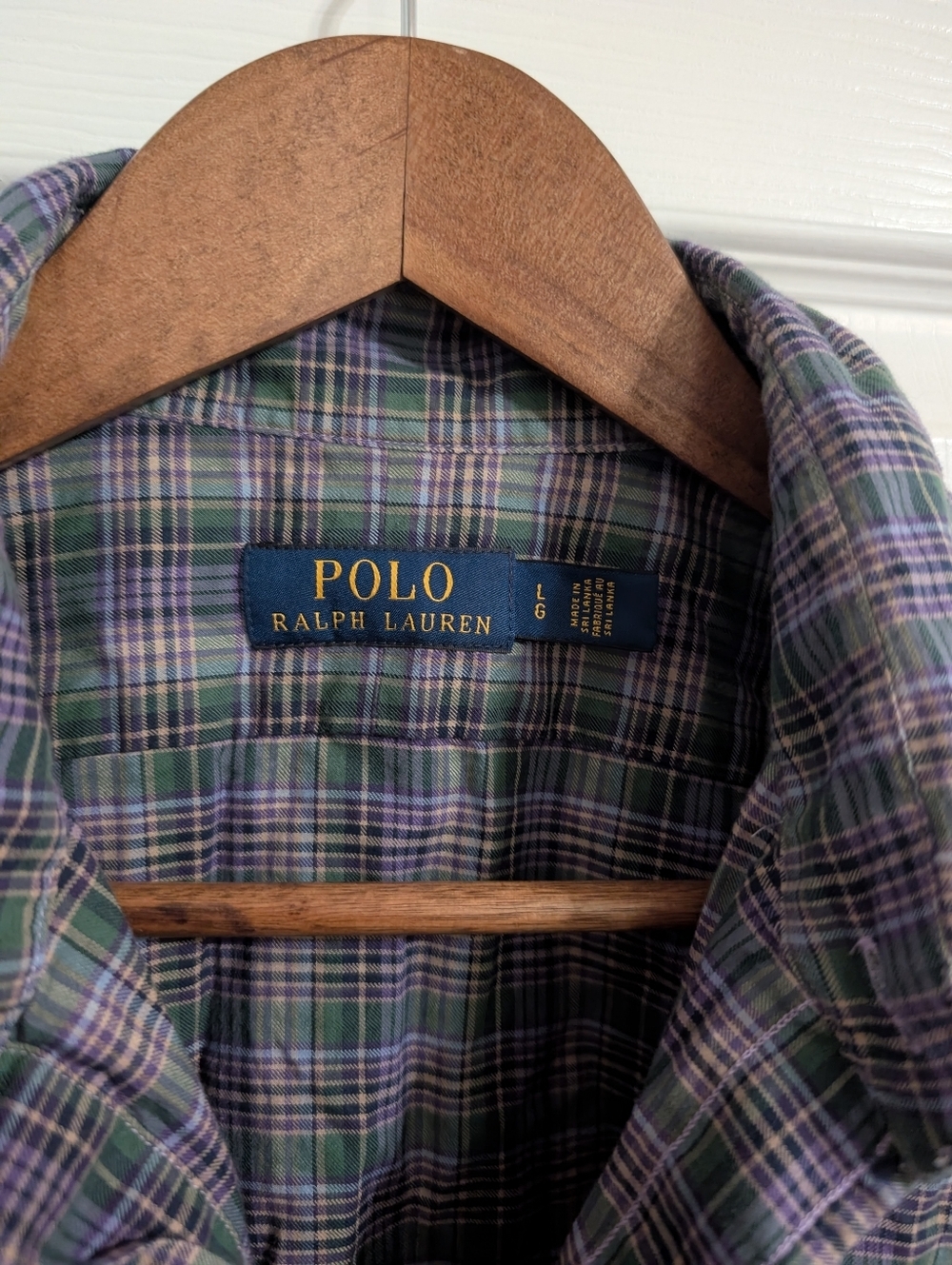 Polo Ralph Lauren Mens Top Purple Green Plaid Long Sleeve Button Pony Large - Picture 3 of 5
